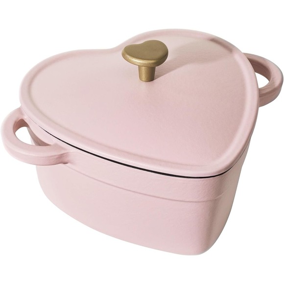 New Pink Heart Shaped 2-Quart Cast Iron Dutch Oven by Drew Barrymore - Picture 1 of 4